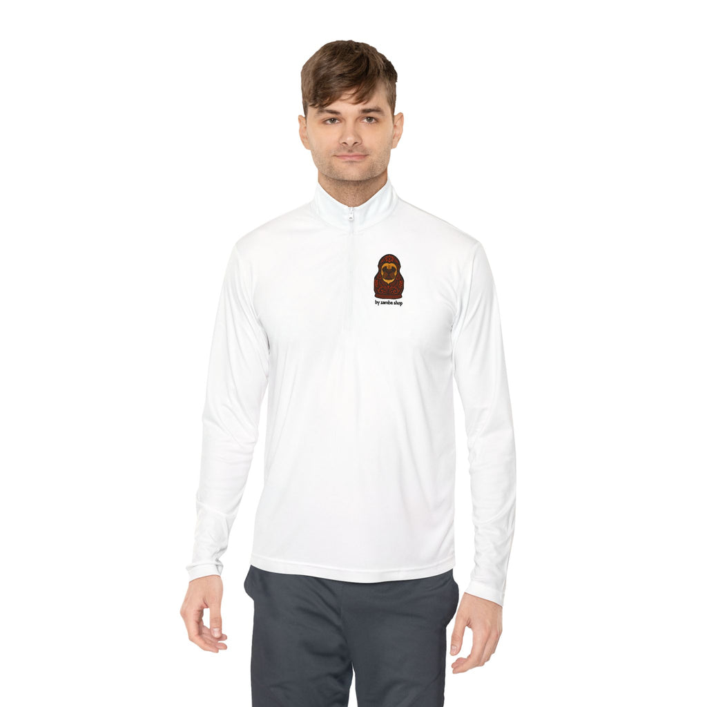Babushka Weightlifting Illustration Quarter-Zip Pullover | Funny Slavic Quote | Sport Wear