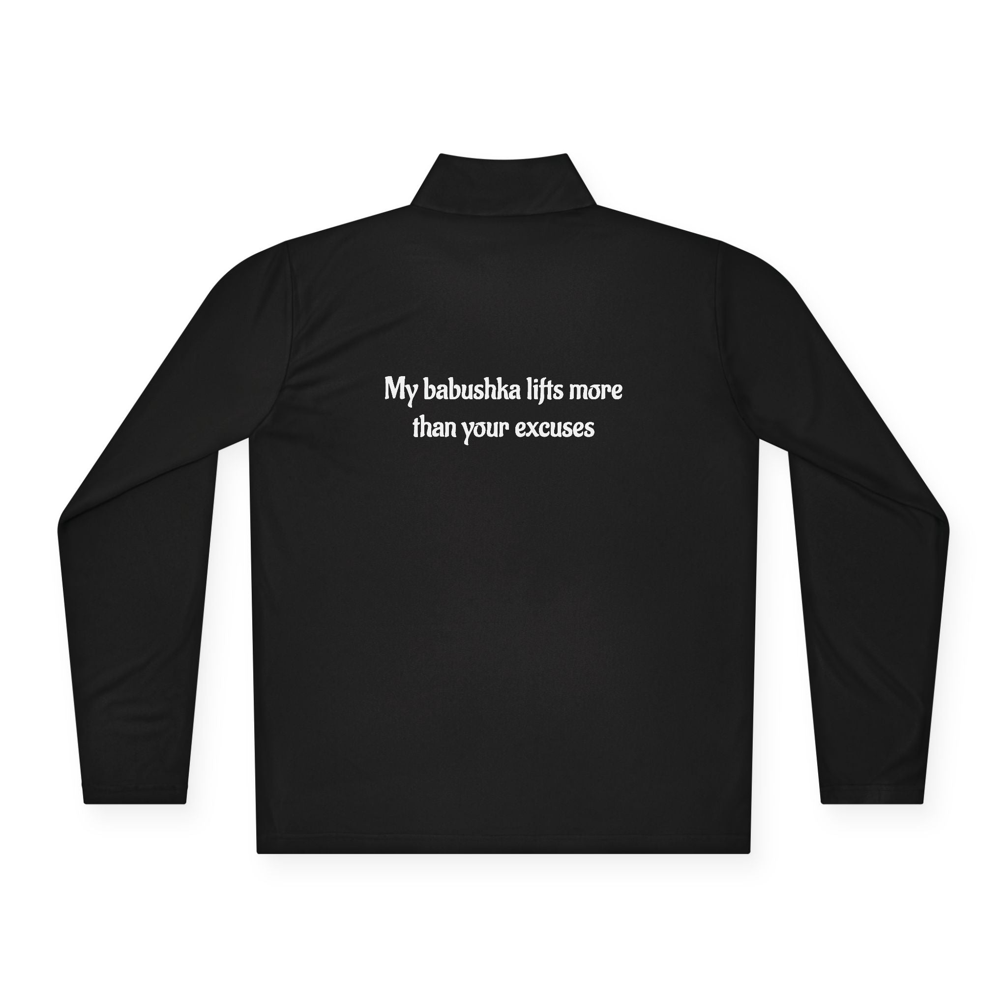 Babushka Weightlifting Illustration Quarter-Zip Pullover | Funny Slavic Quote | Sport Wear