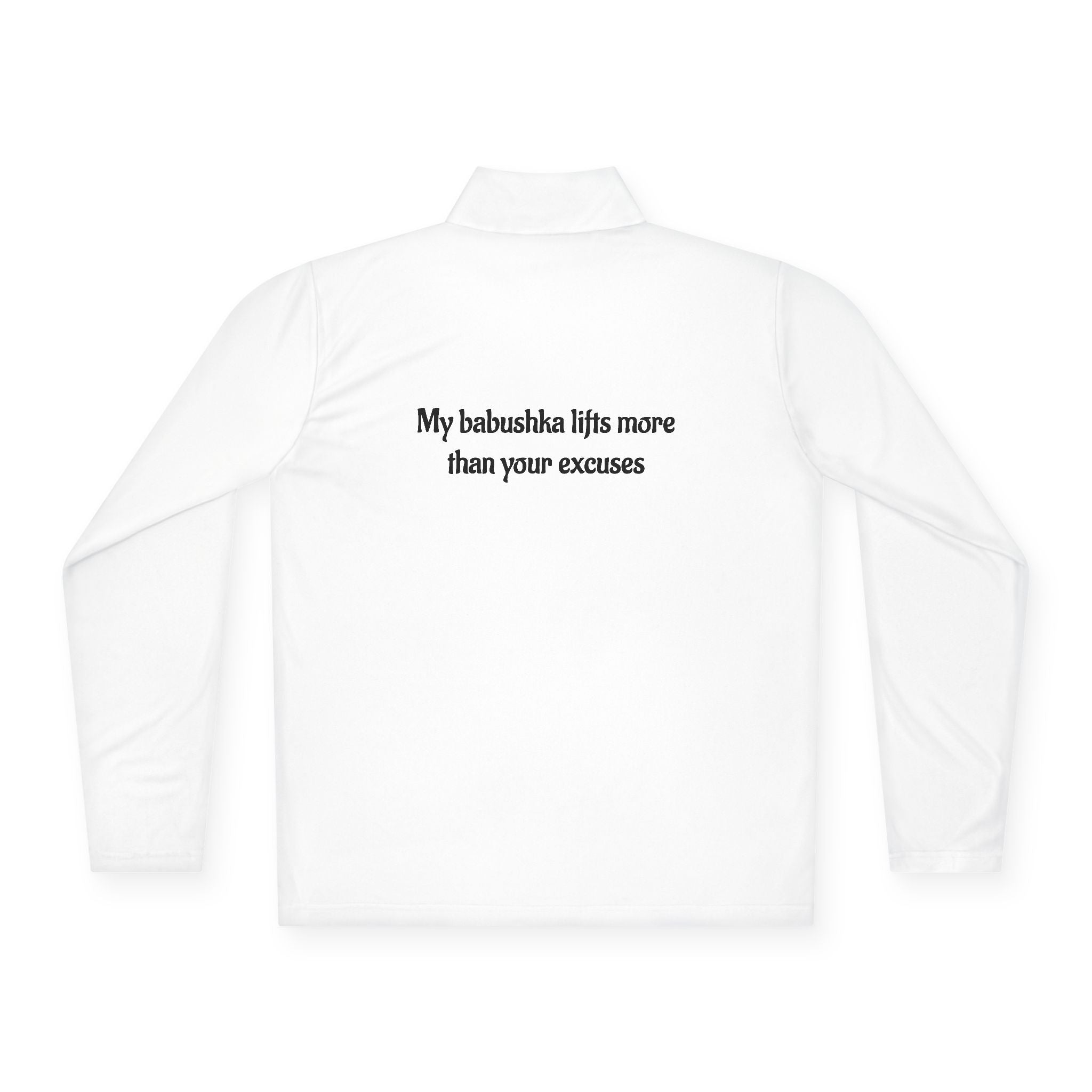 Babushka Weightlifting Illustration Quarter-Zip Pullover | Funny Slavic Quote | Sport Wear