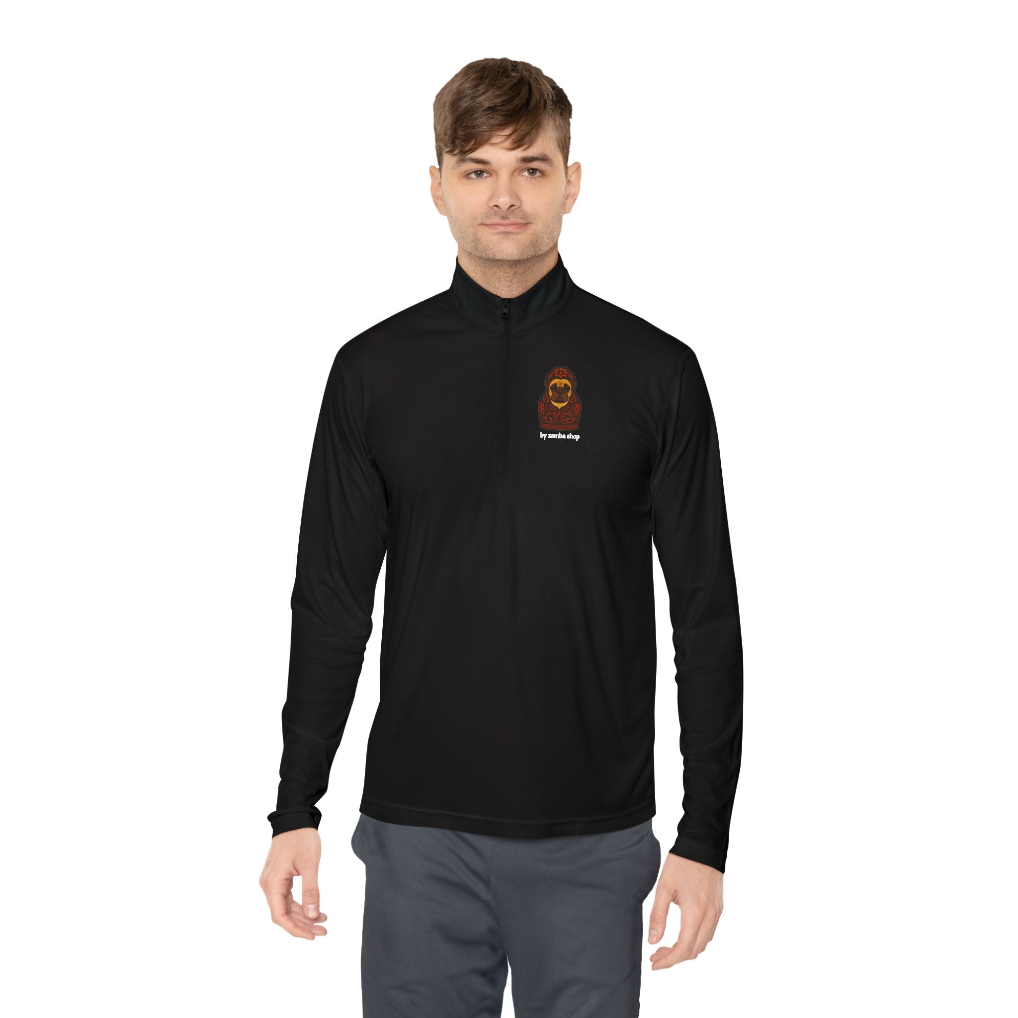 Babushka Weightlifting Illustration Quarter-Zip Pullover | Funny Slavic Quote | Sport Wear