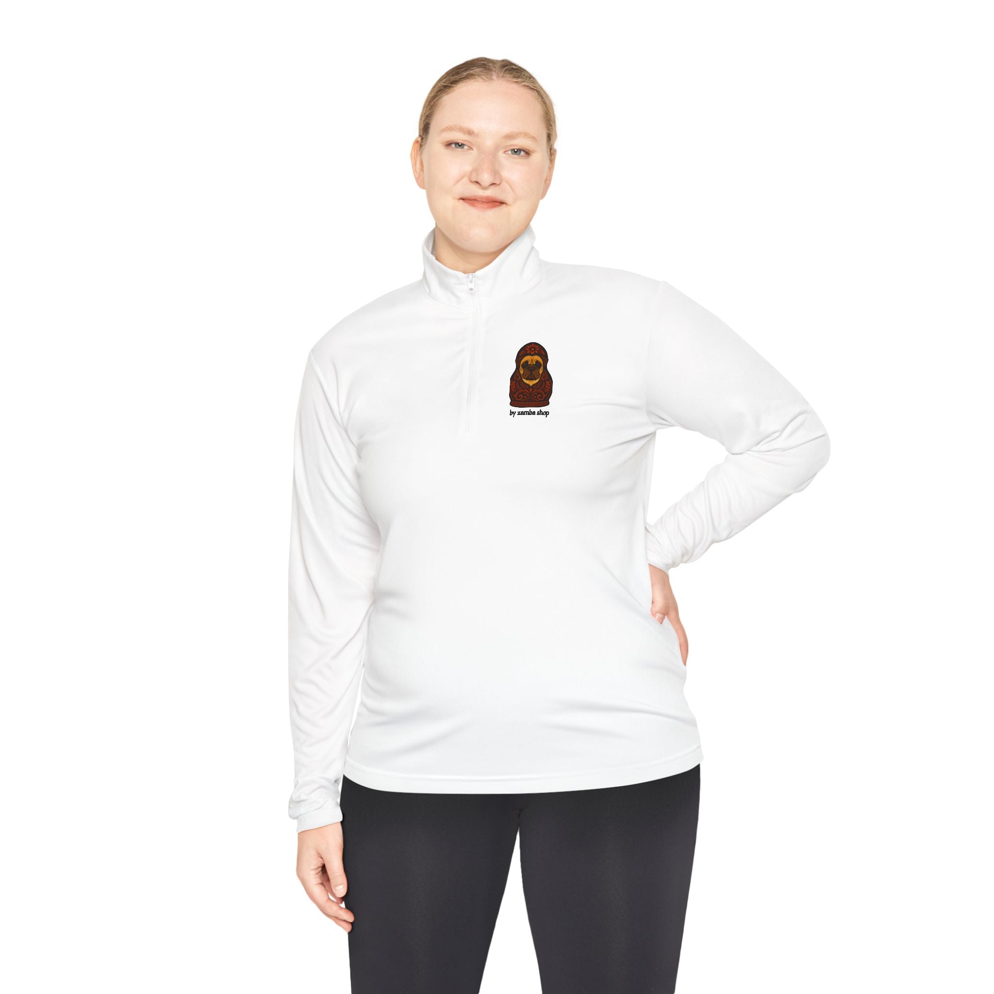 Babushka Weightlifting Illustration Quarter-Zip Pullover | Funny Slavic Quote | Sport Wear