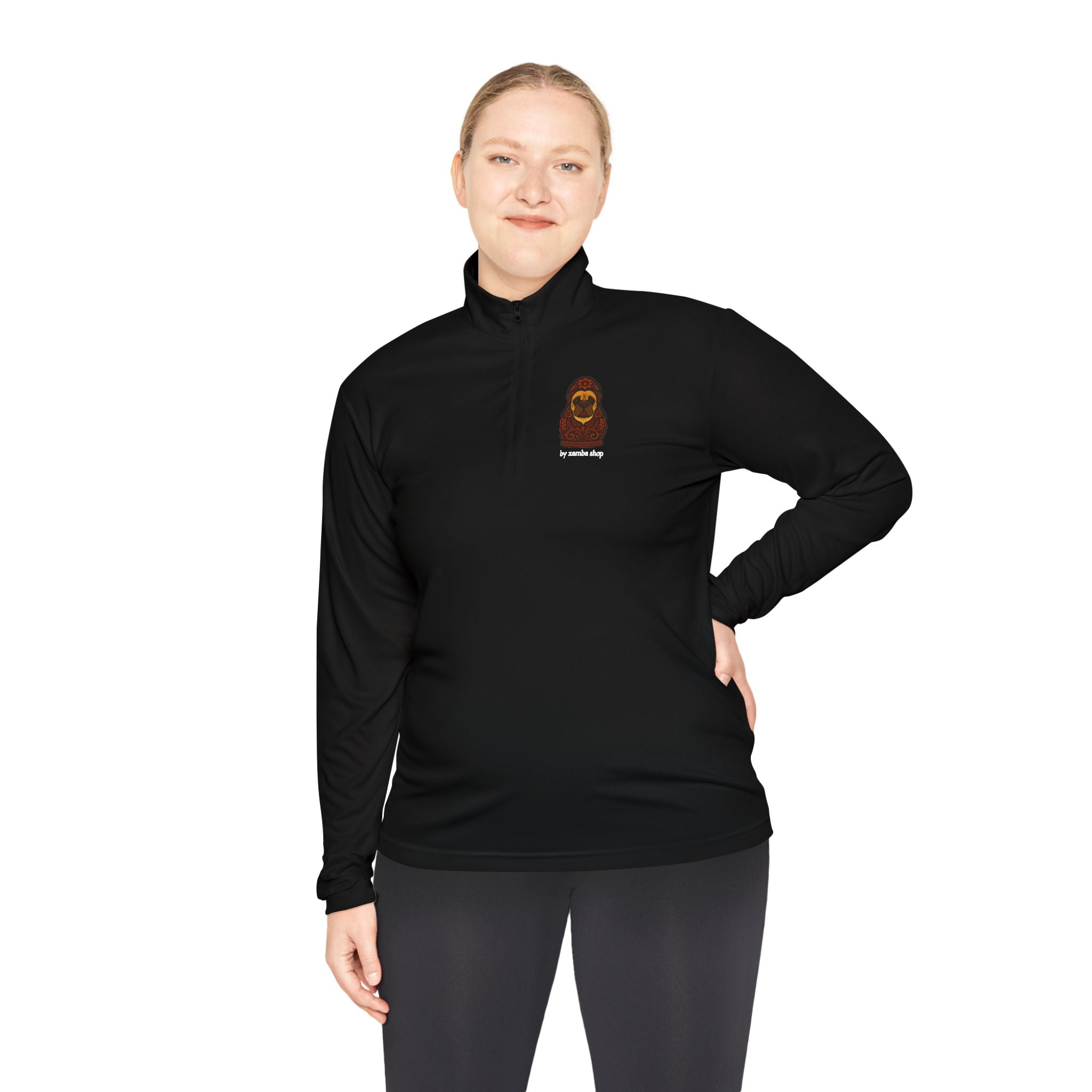 Babushka Weightlifting Illustration Quarter-Zip Pullover | Funny Slavic Quote | Sport Wear