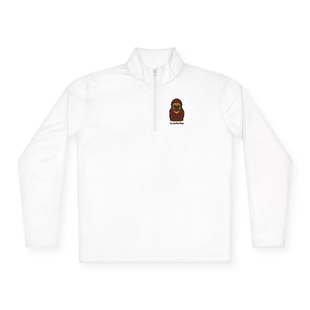 Babushka Weightlifting Illustration Quarter-Zip Pullover | Funny Slavic Quote | Sport Wear
